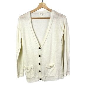 Anthropologie Soft Joie Ivory V-Neck Button Down Linen Cardigan Sweater M